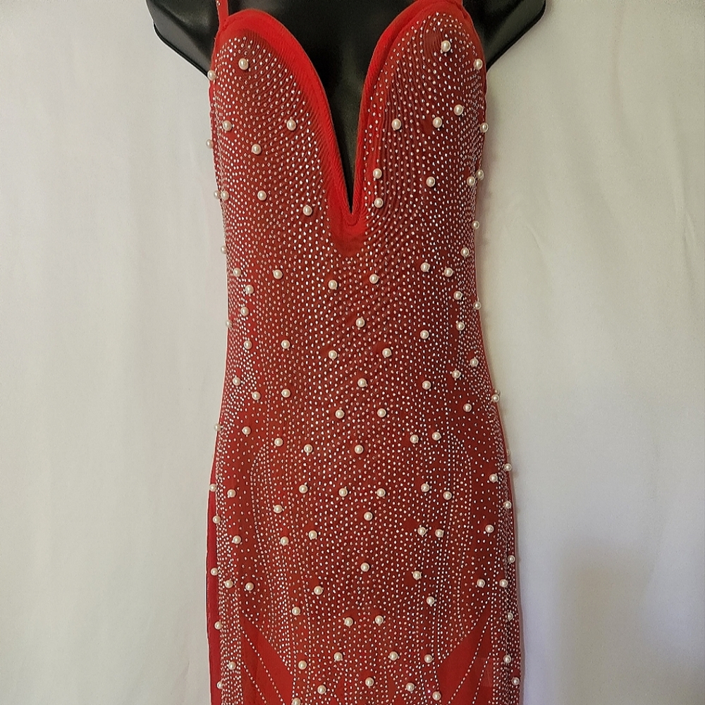 Red Beaded Party Dress
